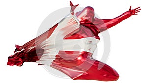Dynamic Sculpture Draped in Danish Flag Colors in Motion on Black Background