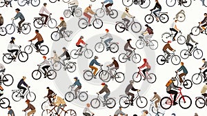 Dynamic Seamless Pattern of Various Cyclists in Action