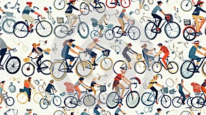Dynamic Seamless Pattern of Various Cyclists in Action