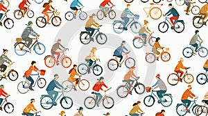 Dynamic Seamless Pattern of Various Cyclists in Action