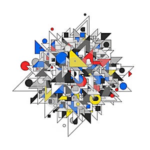 Is dynamic with the shapes interlocking and overlapping in a seemingly