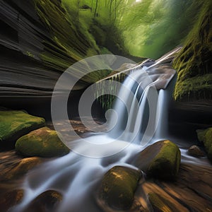 Dynamic shapes and patterns cascading down in a waterfall-like motion, creating a sense of movement2