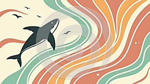 Dynamic shark swimming in wavy blue ocean abstract vector design Generative AI