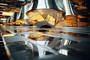 A dynamic shot of distorted reflections in a metallic surface