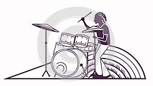 Dynamic Silhouette of a Drummer Playing Kit, vector design Generative AI