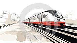 Dynamic Sketch Of A Red And White Train On Rail