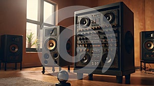 Dynamic Sound System with Loudspeakers in Studio Setting.