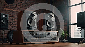 Dynamic Sound System with Loudspeakers in Studio Setting.