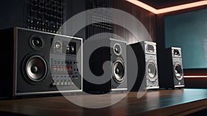 Dynamic Sound System with Loudspeakers in Studio Setting.
