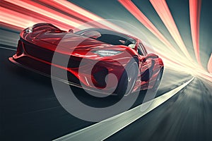 Dynamic speed red sports car on the road with motion blur