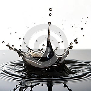 Black liquid splash isolated on white background