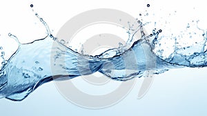 Dynamic splash of clean blue water on white background. High-speed image. Banner. Copy space. Concept of purity