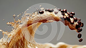 Coffee Beans Splash, Coffee Wave in Motion, Falling Into a Cup