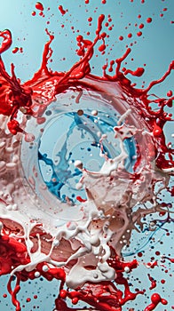 Dynamic splash of red and white paint