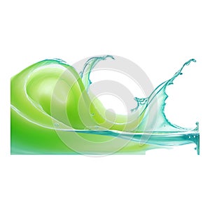 Green Liquid Splash Wave with Bubbles on White Background water
