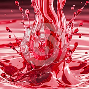 A dynamic splash of vibrant red liquid creating an intricate and artistic pattern. The