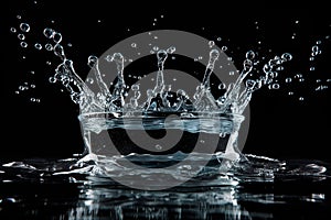 A dynamic splash of water isolated on a black background, showing the purity and vitality of water. themes of nature