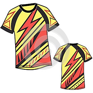 Dynamic sport t-shirt design with a lightning bolt and geometric pattern