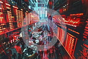Dynamic Stock Exchange Trading Floor Buzz with Digital Data Overlays photo