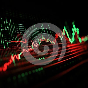 Dynamic Stock Market Graph with Fluctuating Red and Green Lines Generative AI Illustration photo