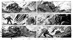 Dynamic storyboard sequence of futuristic exploration mission