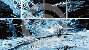 Dynamic storyboard sequence of futuristic exploration mission