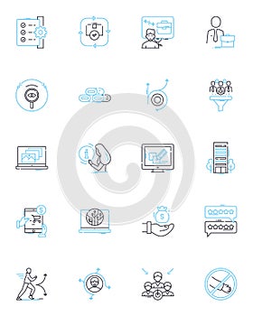 Dynamic strategy linear icons set. Agility, Adaptability, Flexibility, Innovation, Progression, Growth, Movement line