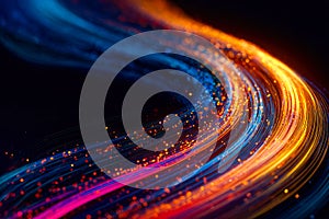 Dynamic streaks of vibrant light creating a futuristic data stream visualization