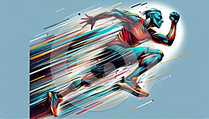 A dynamic, stylized illustration of a sprinter in motion.