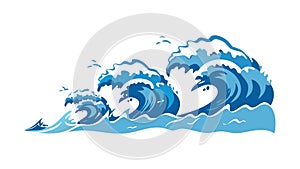 Dynamic stylized ocean waves pattern, vector design Generative AI