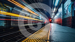 Dynamic subway motion in the underground, concept of urban life and city transport.