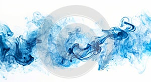 A dynamic swirl of blue smoke on a white background, creating a fluid and ethereal motion effect