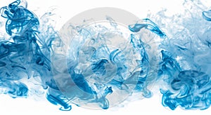 A dynamic swirl of blue smoke on a white background, creating a fluid and ethereal motion effect