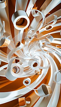Dynamic swirl of toilet paper rolls in a hurricane a colorful and captivating wallpaper design photo