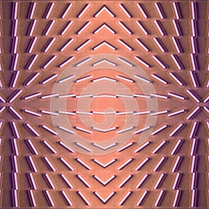 Dynamic symmetrical pattern of rectangular shapes. 3d rendering background. Digital illustration