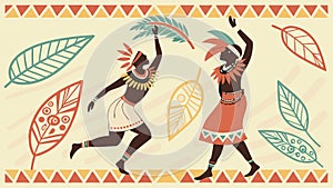 Dynamic Tribal Dance with Figures and Abstract Patterns, vector design Generative AI
