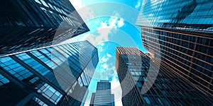 Modern Skyscrapers: Upward View of Glass Towers in a Corporate City photo