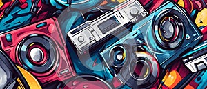 Dynamic Urban Graffiti Street Art Pattern with Vibrant Colors photo