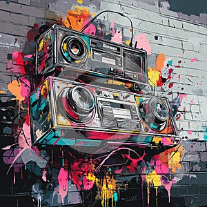 Dynamic Urban Graffiti Street Art Pattern with Vibrant Colors photo