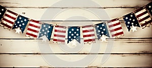 Dynamic usa independence day banner with flag, fireworks, stars, and patriotic decorations