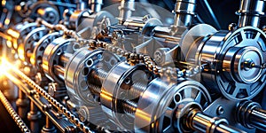 Dynamic V8 Engine Components A Macro 3D Animation Unveiling the Precision and Power of Pistons Chains and Crankshafts photo