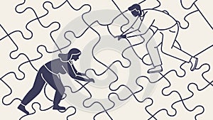 People Assembling Large Puzzle Pieces Teamwork, vector design Generative AI