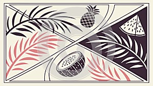 Tropical Fruit & Leaf Pattern, Abstract Exotic Composition, vector design Generative AI
