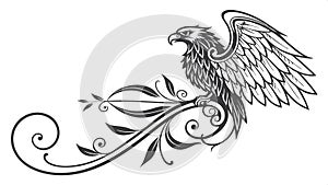 Abstract bird graphic with swirling lines dynamic movement vector design Generative AI photo