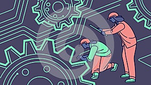 Teamwork Engineering Gears, Collaborative Problem Solving vector design Generative AI