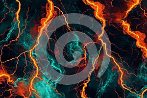 A dynamic vibrant background with jagged lightning-like streaks of orange, teal, and crimson red on Ai ganerated photo