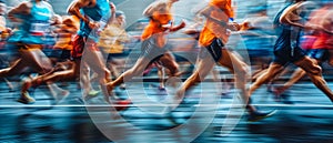 A Dynamic View Capturing The Intense Strides Of Male Runners In A Road Race photo