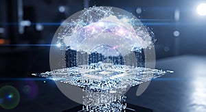 Futuristic cloud computing technology digital data flowing from abstract network structure
