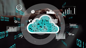 Data Analytics and Cloud Computing Concept with Graphs and Charts Representing Statistics and Information in a Digital