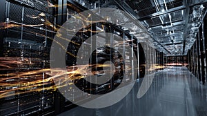 Dynamic visualization of interconnected data center network with servers and data flow